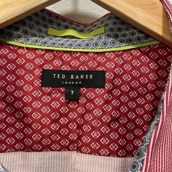 Ted baker mens red striped button down long sleeved collared shirt - Picture 4 of 14